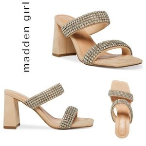 Madden Girl Witt Rhinestone Two Strap Slip-on Block Heel Sandal Sz: 5.5